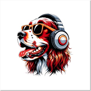 Irish Red and White Setter Smiling DJ with Harmonic Tunes Posters and Art